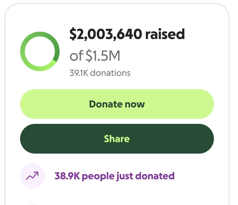 The GoFundMe total as of 10:20pm ET on Feb. 12.